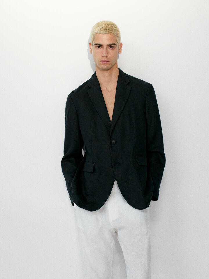 100% linen blazer - men's blazers - Black | Sisley image number 7